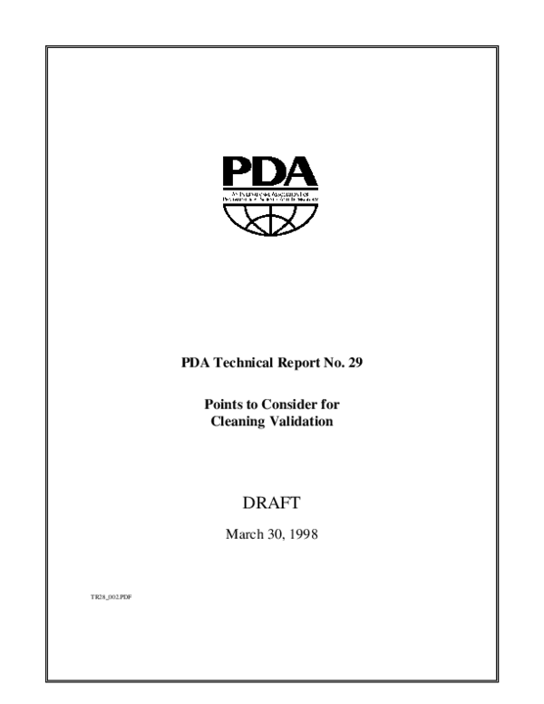 (PDF) PDA Pharmaceutical Cleaning Validation Task Force James