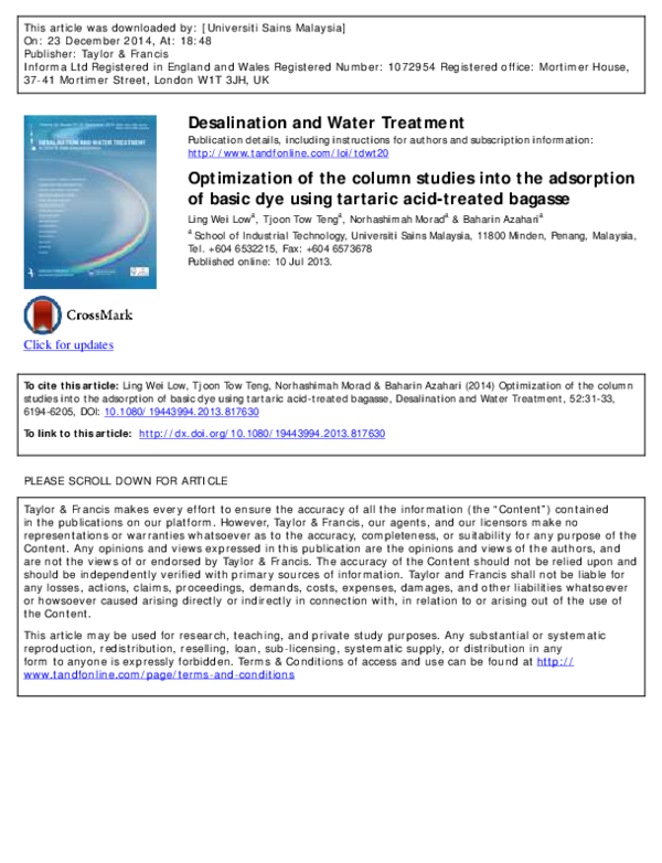 (PDF) Optimization of the column studies into the adsorption