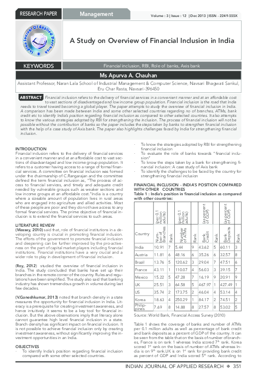 (PDF) A Study on Overview of Financial Inclusion in India