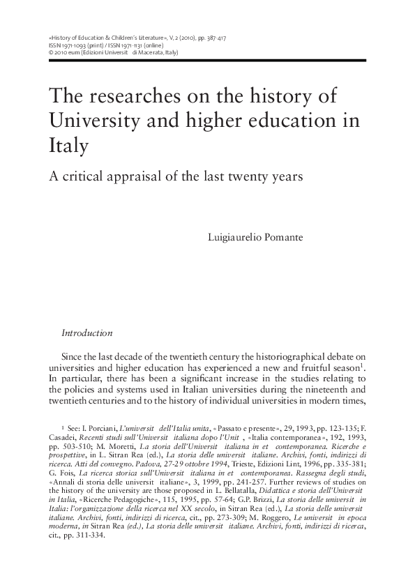 (PDF) The researches on the history of University and higher education ...