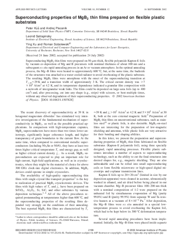 (PDF) Superconducting properties of MgB2 thin films prepared on ...