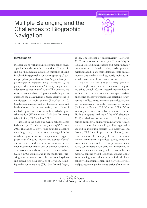 Pdf Multiple Belonging And The Challenges To Biographic - 