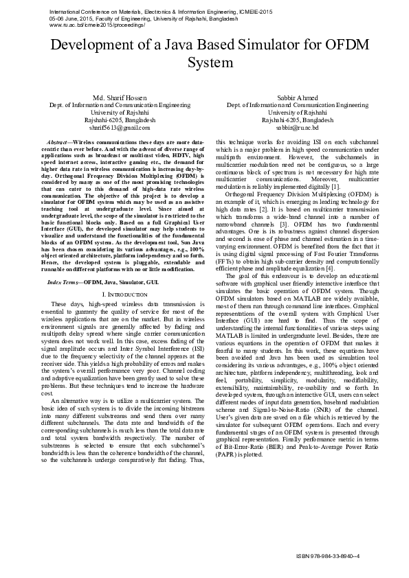 Development of a Java Based Simulator for OFDM System