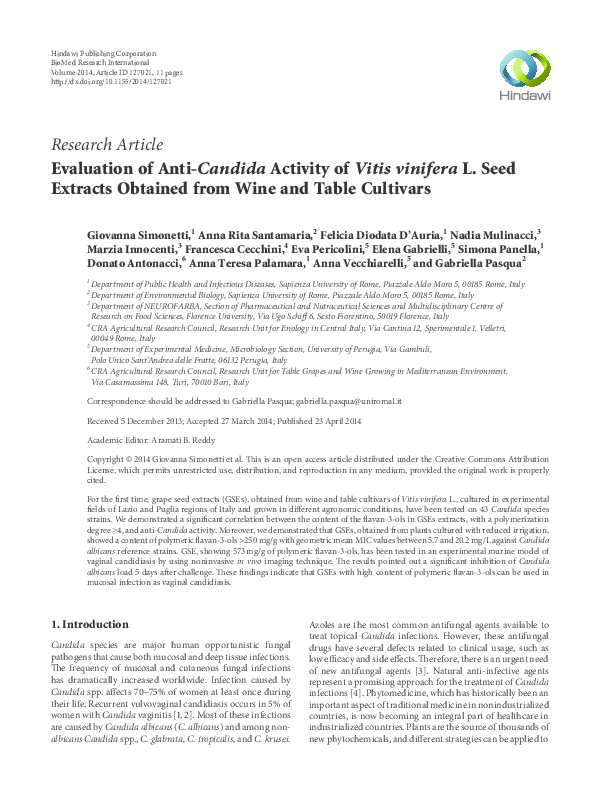 (PDF) Evaluation of Anti-Candida Activity of Vitis vinifera L. Seed