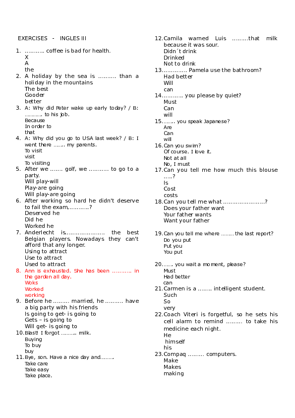 Doc Exercises Ingles Iii Vane Zu Academia Edu