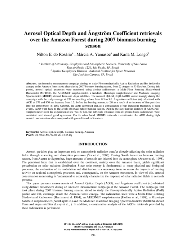 (PDF) Aerosol Optical Depth and Ångström Coefficient retrievals over ...