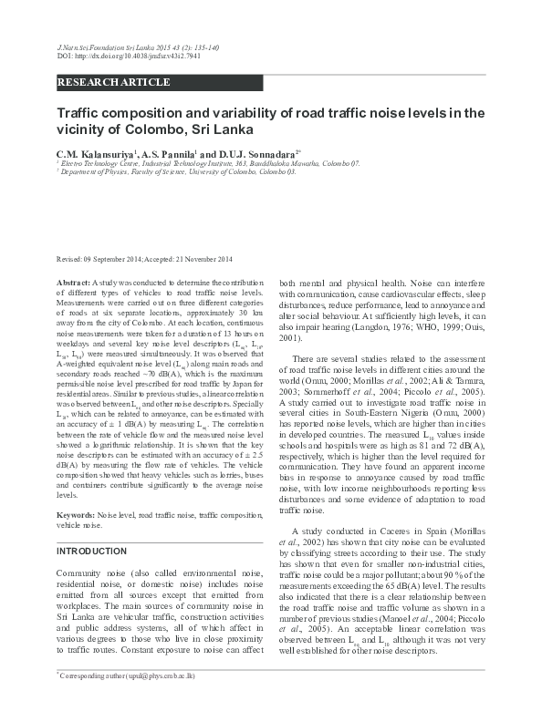 (PDF) Traffic composition and variability of road traffic noise levels ...