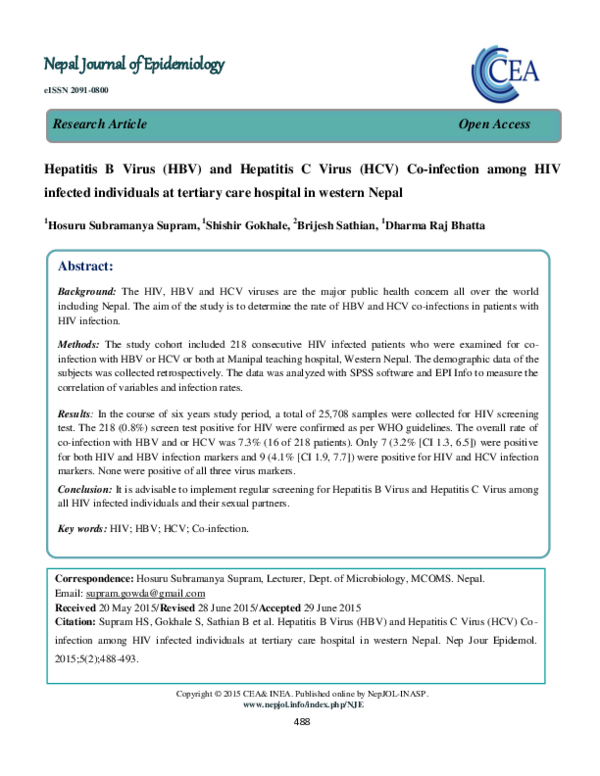 (PDF) Hepatitis B virus and Hepatitis C virus co-infection among HIV ...