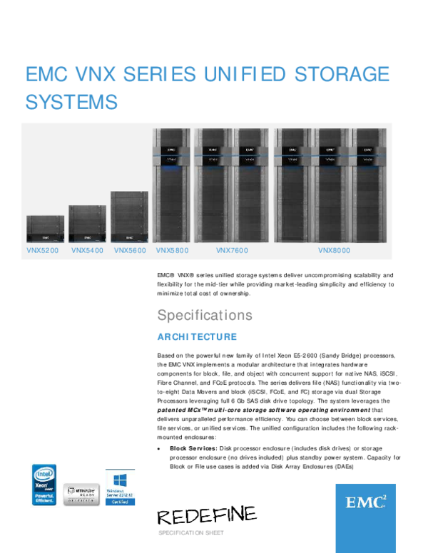 EMC VNX SERIES UNIFIED STORAGE SYSTEMS