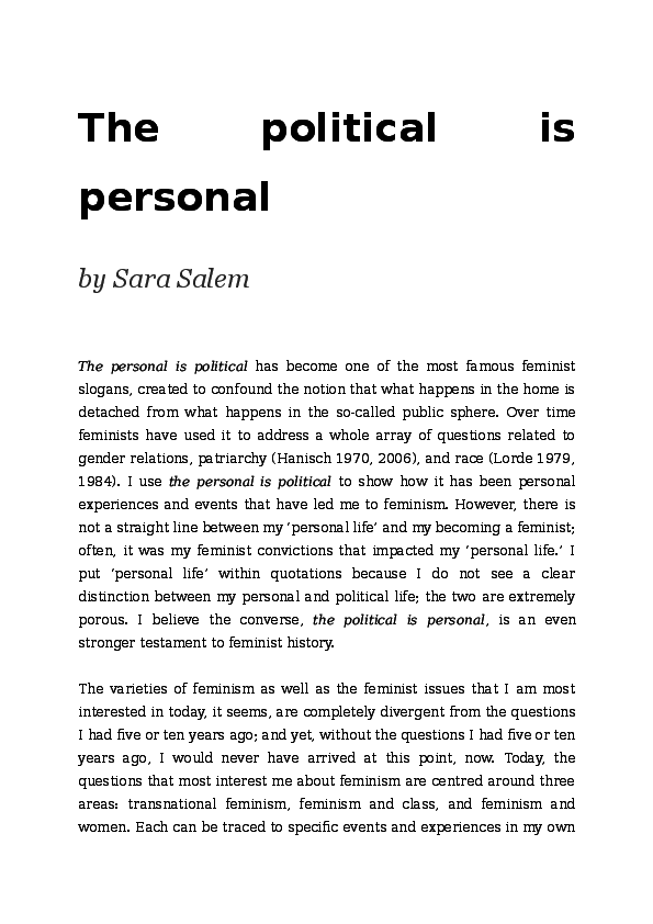 (DOC) The Political is Personal - Personal Reflections on a Feminist ...