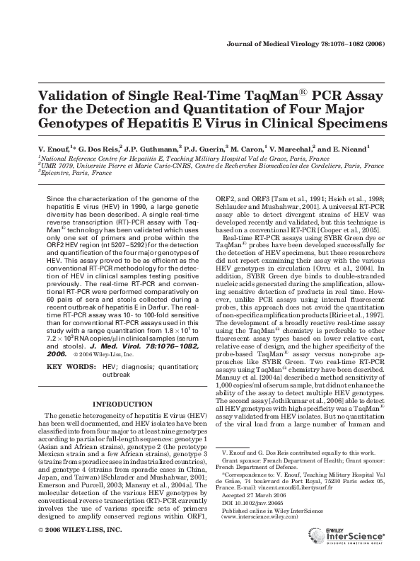 (PDF) Validation of single real-time TaqMan PCR assay for the detection ...