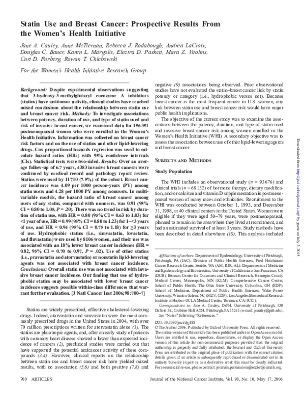 (PDF) Statin Use and Breast Cancer Prospective Results From the Women's Health Initiative