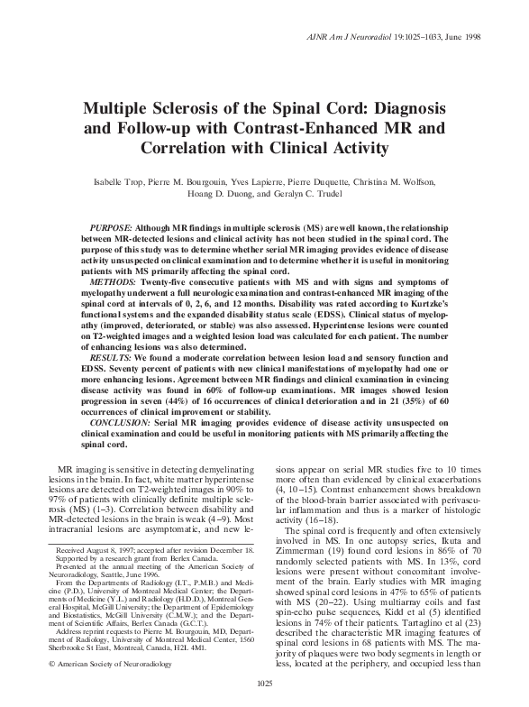 (PDF) Multiple Sclerosis of the Spinal Cord: Diagnosis and Follow-up ...