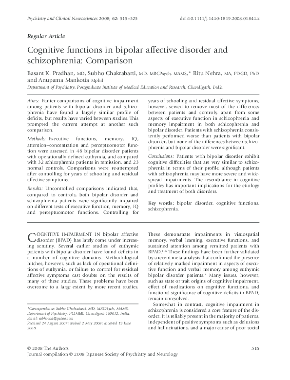 (PDF) Cognitive functions in bipolar affective disorder and ...