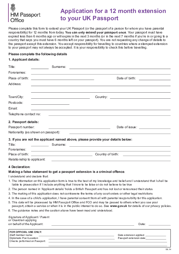 (PDF) Application for a 12 month extension to your UK Passport