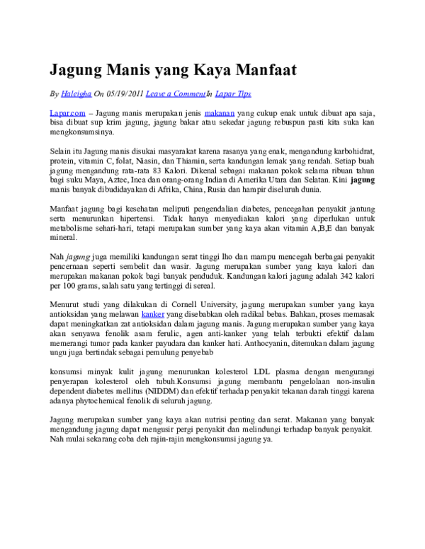 Doc Jagung Manis Yang Kaya Manfaat Dupi Ependi Academia Edu