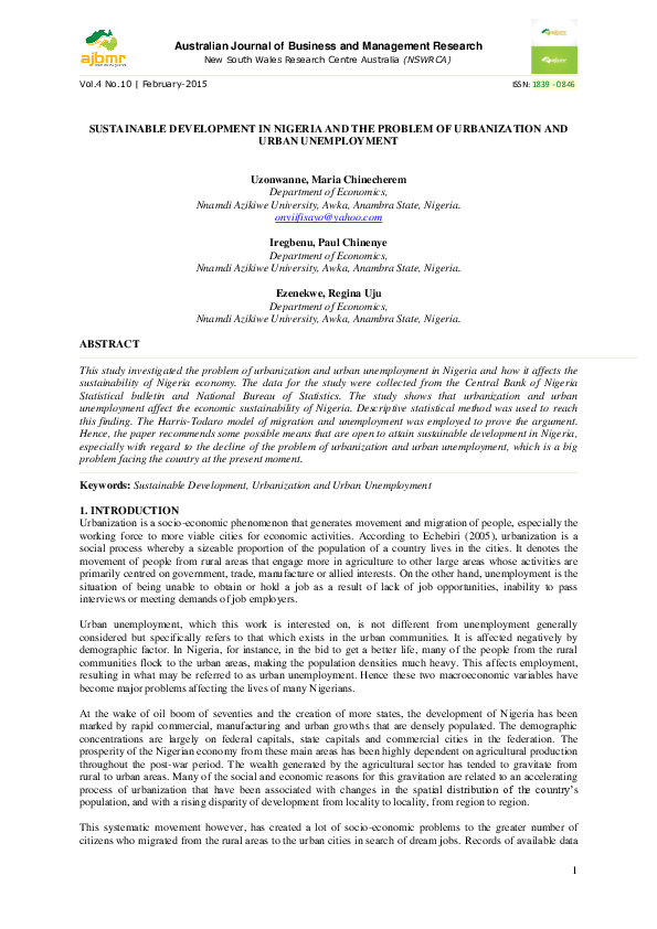 (PDF) Sustainable Development in Nigeria and the Problem of ...