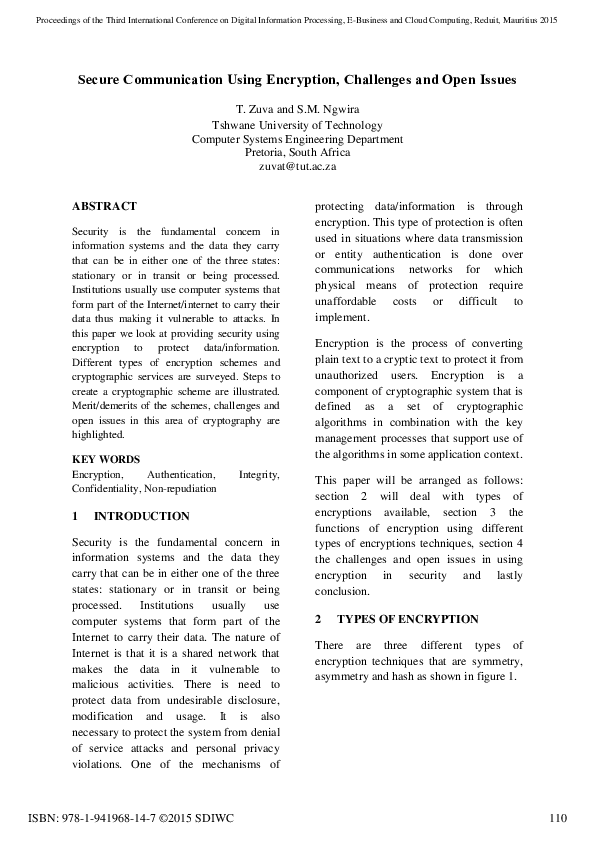 (PDF) Secure Communication Using Encryption, Challenges and O