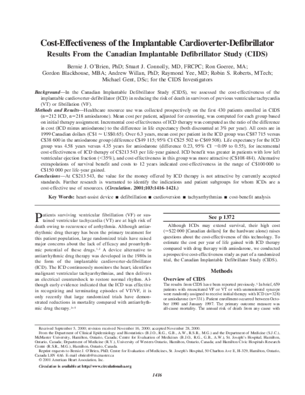 (PDF) Cost-Effectiveness of the Implantable Cardioverter-Defibrillator ...