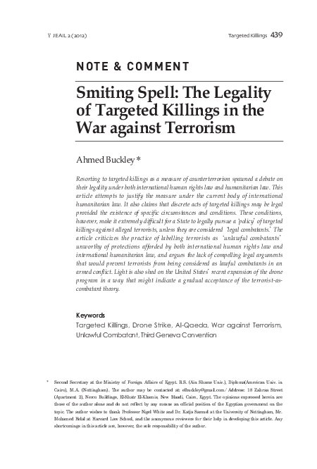 (PDF) Smiting Spell: The legality of Targeted Killings in the War on Terror