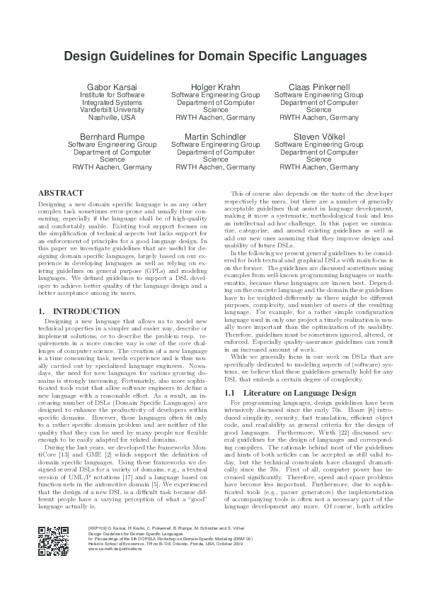 (PDF) Design Guidelines for Domain Specific Languages