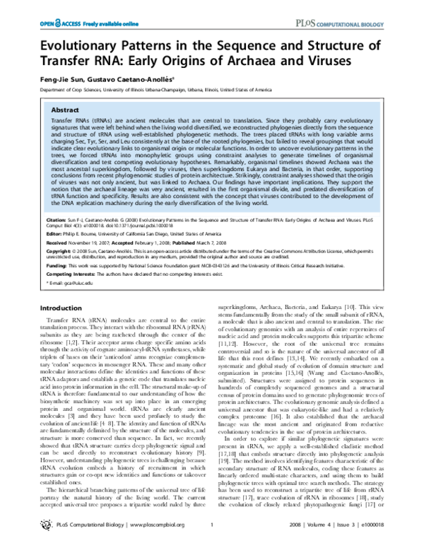 (PDF) Evolutionary Patterns In the Sequence and Structure of Transfer ...