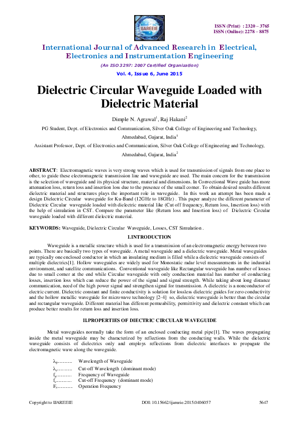 (PDF) Dielectric Circular Waveguide Loaded with Dielectric Material