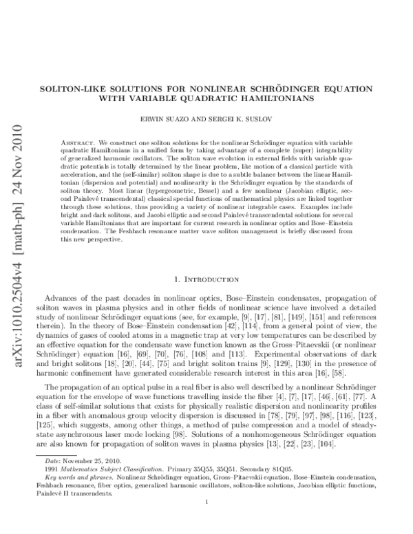 (PDF) Soliton-like Solutions for Nonlinear Schroedinger Equation with ...