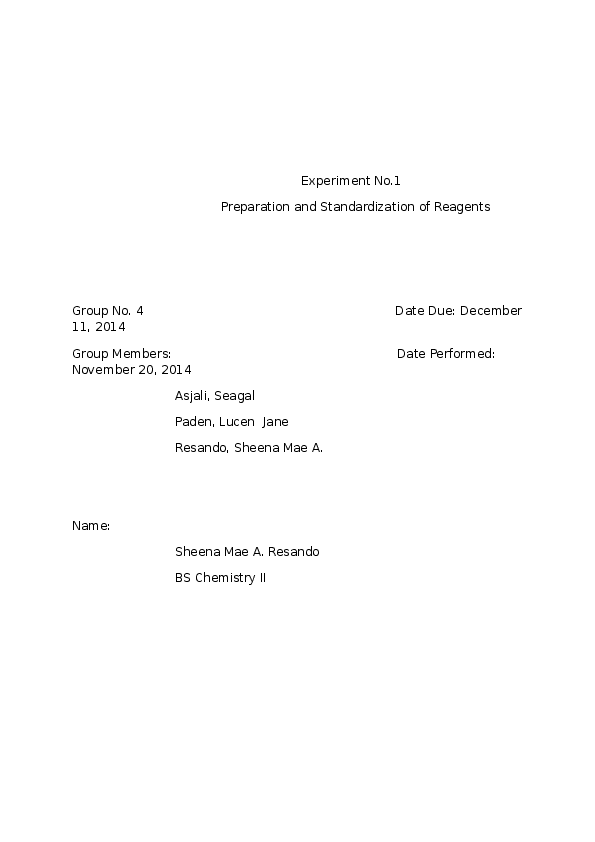 (DOC) Expt1 Preparation and Standardization of Acid-Base Reagents