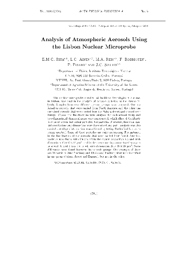 Pdf Analysis Of Atmospheric Aerosols Using The Lisbon Nuclear Microprobe Felix Rodrigues Academia Edu