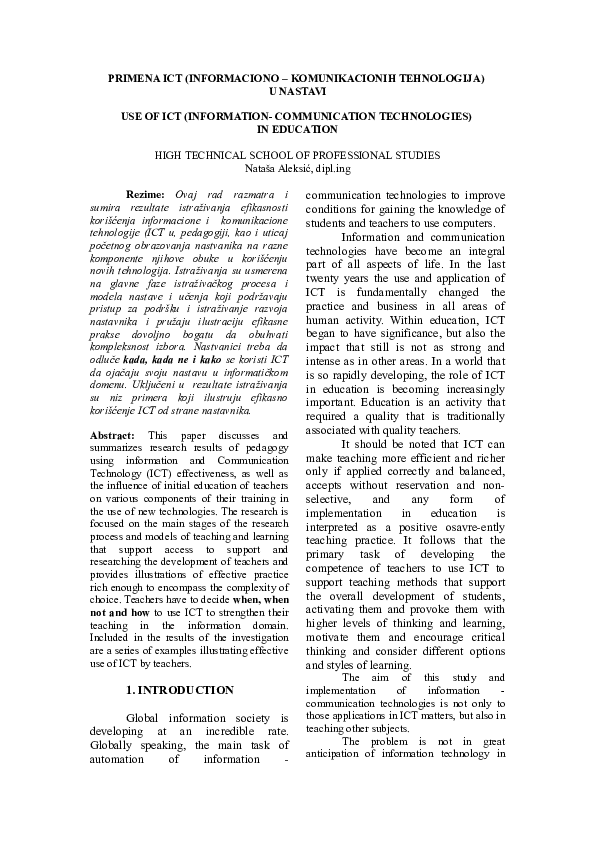 (DOC) USE OF ICT (INFORMATION- COMMUNICATION TECHNOLOGIES) IN EDUCATION