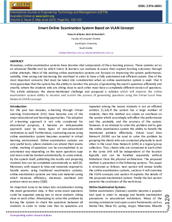 (PDF) Smart Online Examination System Based on VLAN Concept
