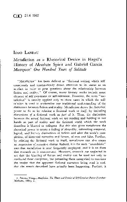 (PDF) Metafiction as a Rhetorical Device in Hegel's History of Absolute ...