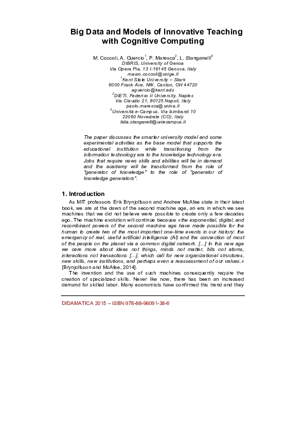 (PDF) Big Data and Models of Innovative Teaching with Cognitive Computing