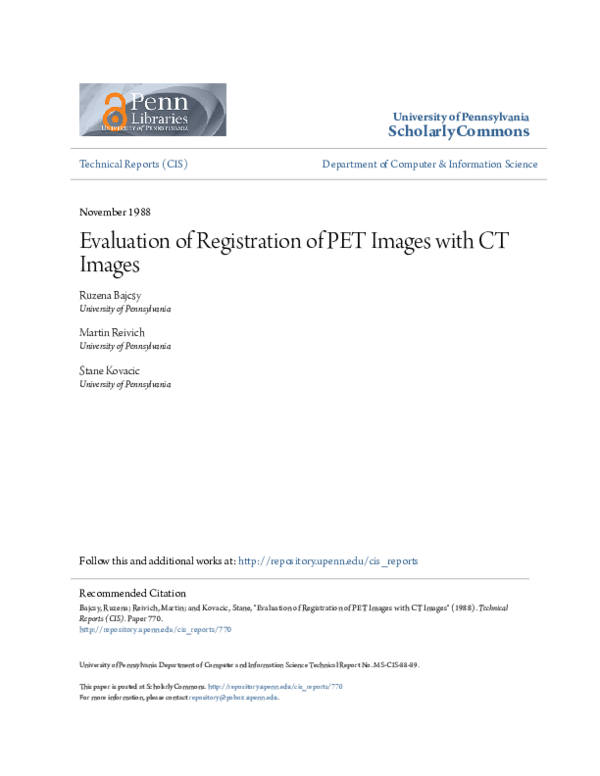 (PDF) Evaluation of Registration of PET Images with CT Images