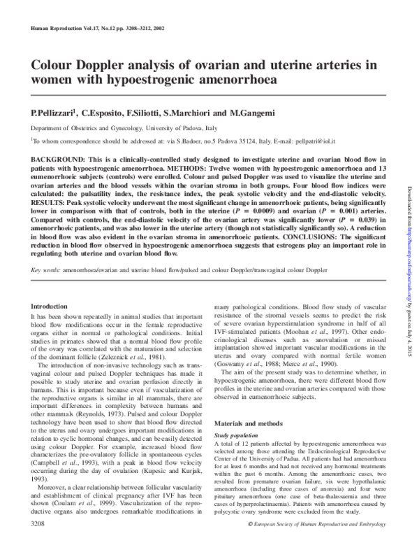 (PDF) Colour Doppler analysis of ovarian and uterine arteries in women ...