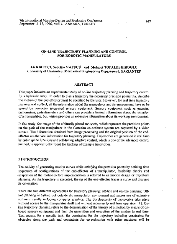 (PDF) On-Line Trajectory Planning and Control for Robotic Manipulators