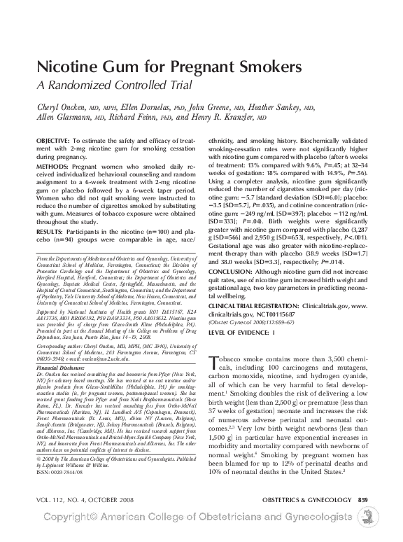 (PDF) Nicotine Gum for Pregnant Smokers A Randomized Controlled Trial