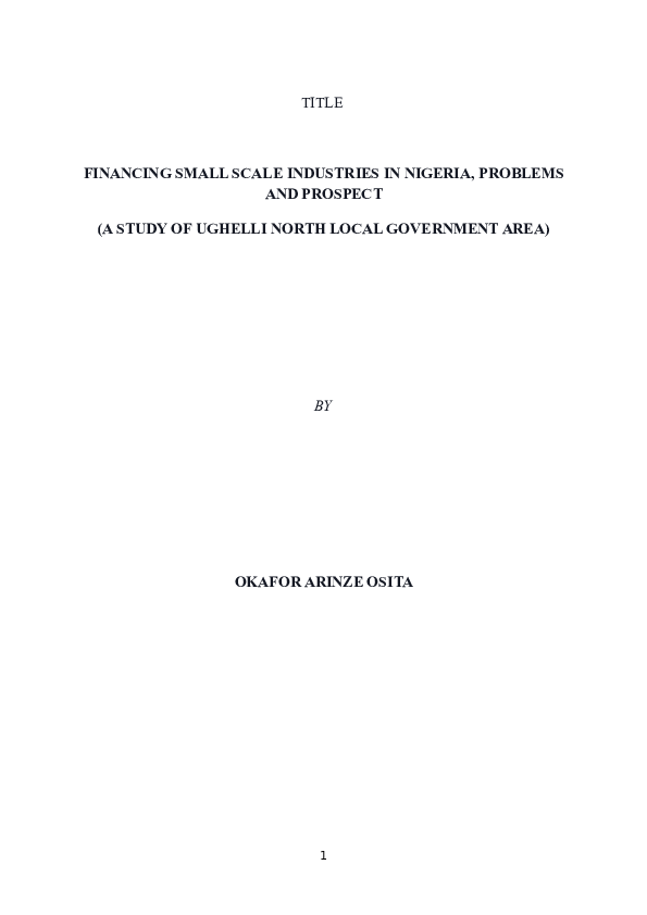 (DOC) FINANCING SMALL SCALE INDUSTRIES IN NIGERIA, PROBLEMS AND ...