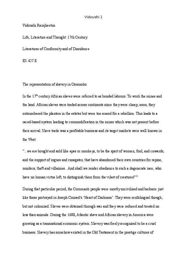 Oroonoko essay image