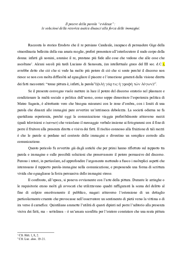 (PDF) Il potere della parola evidente le soluzioni della retorica dinanzi alla forza delle