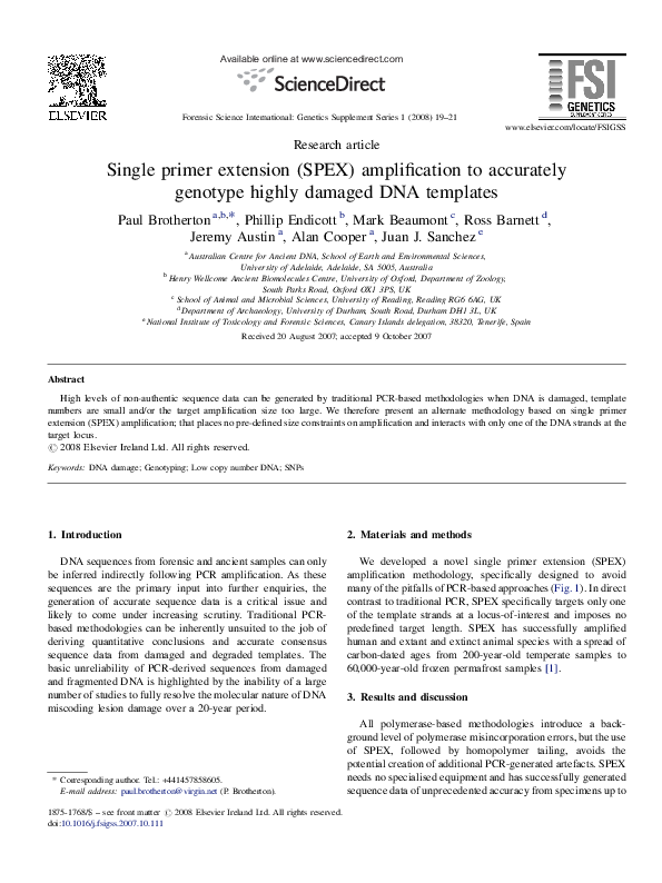 (PDF) Single primer extension (SPEX) amplification to accurately
