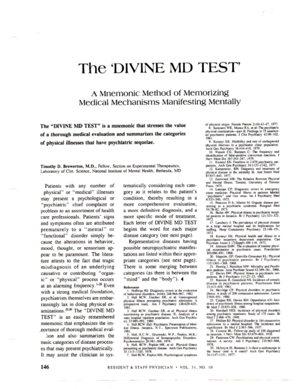 (PDF) The DIVINE MD TEST A Mnemonic Method of Memorizing Medical ...