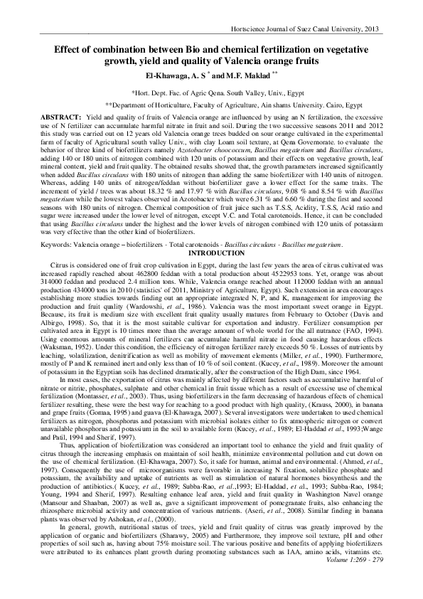(PDF) Effect of combination between Bio and chemical fertilization on ...