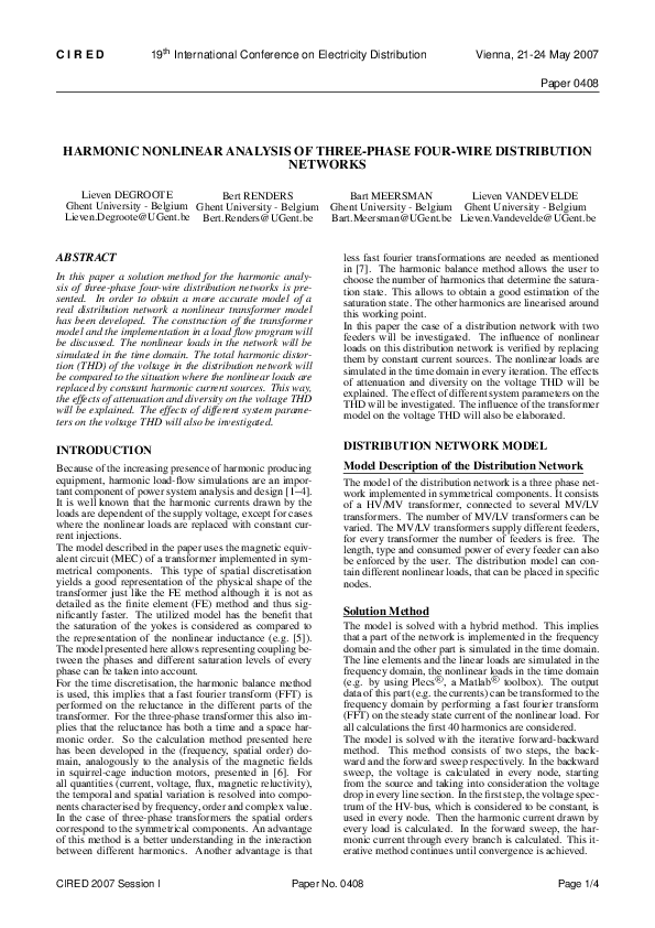 (PDF) Harmonic nonlinear analysis of three-phase four-wire distribution ...
