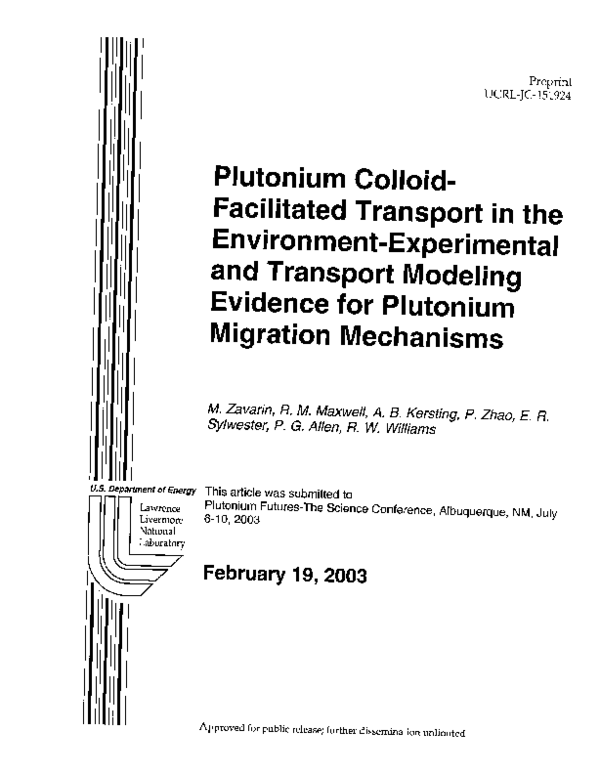 (PDF) Plutonium Colloid-Facilitated Transport in the Environment ...