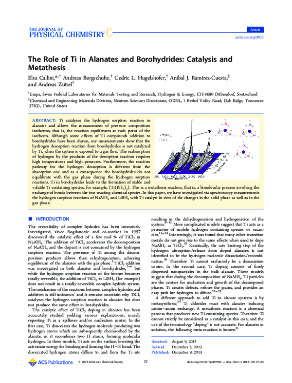 (PDF) The Role of Ti in Alanates and Borohydrides: Catalysis and Metathesis