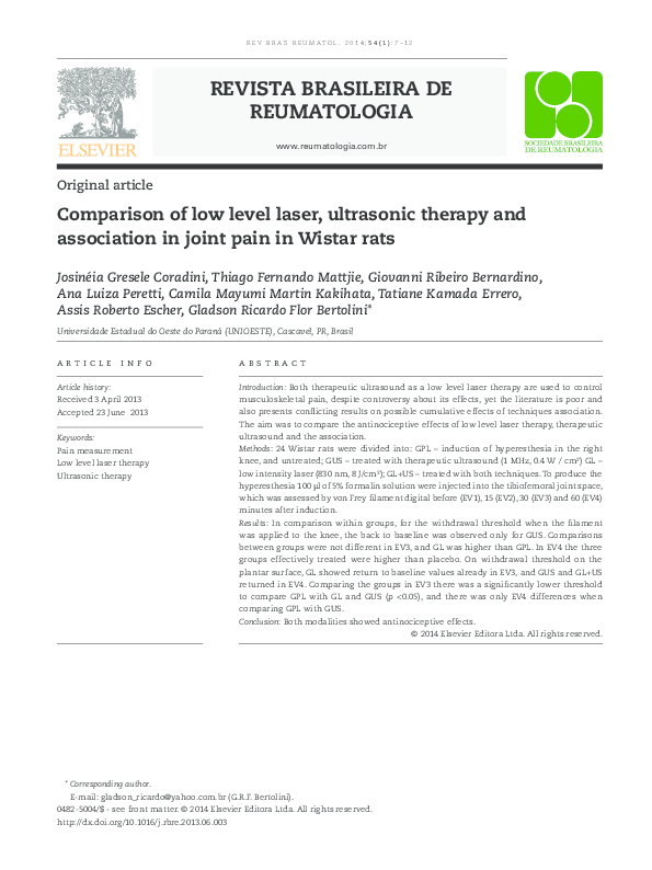 (PDF) Comparison of low level laser, ultrasonic therapy and association ...