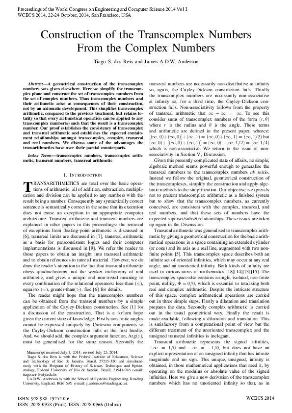 PDF) Construction of the Transcomplex Numbers From the Complex Numbers