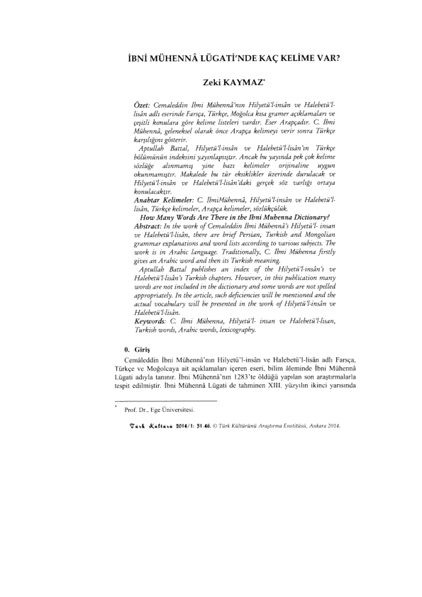(PDF) İBNİ MÜHENNÂ LÜGATİ